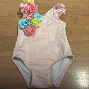 LIKE NEW Janie and Jack Pink Infant Swimsuit with Floral Accents 3-6 months